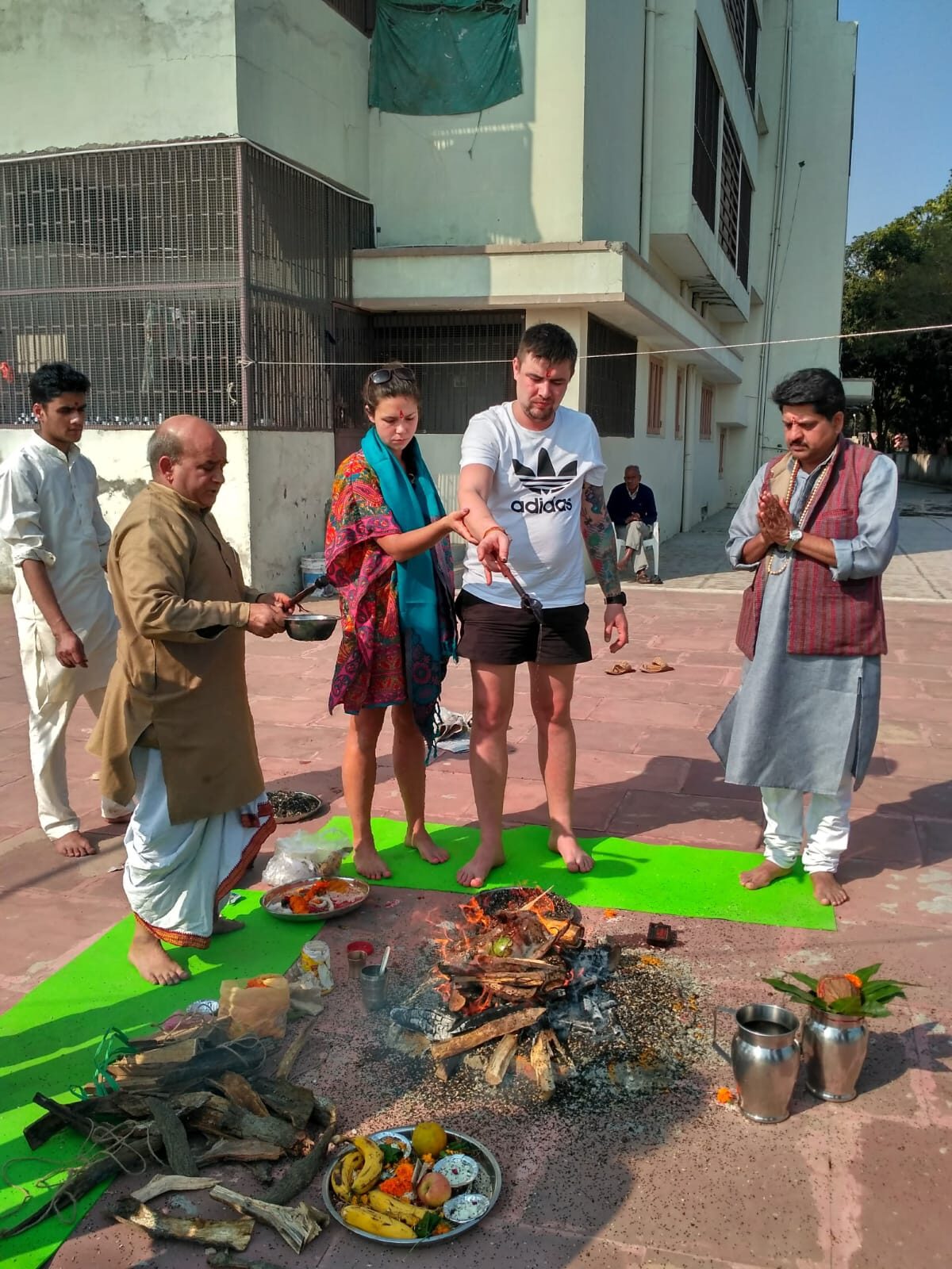 Fire ceremony with retreat guests